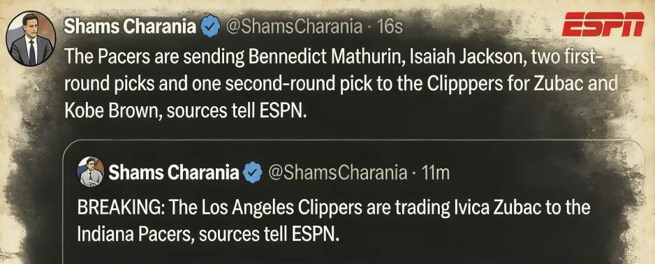 开云官网-再见了，祖巴茨！2换5交易达成，快船这次赢麻了